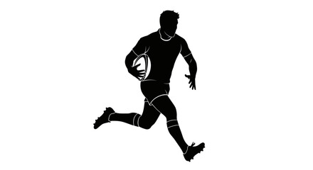 Dynamic silhouette of a rugby player sprinting with the ball, embodying power, speed, and sportsmanship for athletic brands and fitness campepsgns
