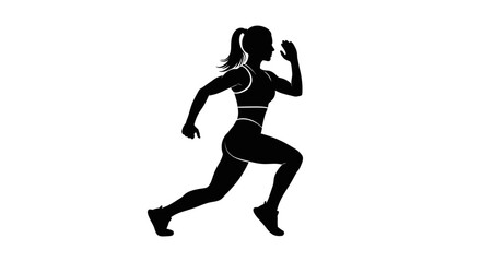 Dynamic silhouette of a fit woman running, perfect for fitness promotions or health campepsgns, capturing movement and strength, ideal for graphic design projects