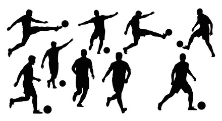 Dynamic soccer players skillfully kicking and dribbling the ball, set agepsnst a clean background, perfect for sports branding and energetic designs