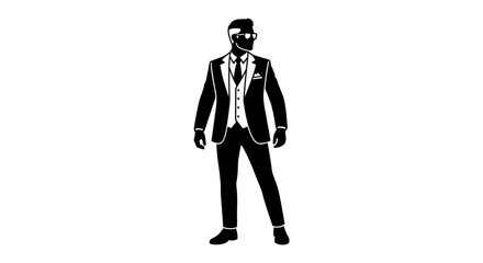 Sleek businessman in suit vector illustration, perfect for modern business presentations and design projects, showing style and confidence in sharp silhouette