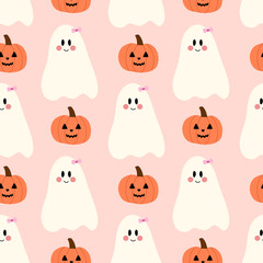 seamless pattern with cute ghosts and pumpkins spooky halloween theme