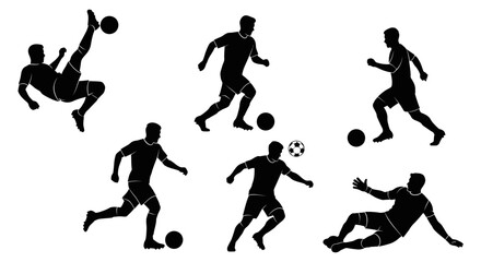 Dynamic soccer players in action silhouettes showcase athleticism and teamwork for sports marketing or design projects, passion for soccer is evident in this art.