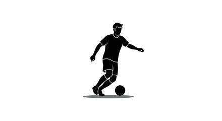 Dynamic soccer player silhouette dribbling the ball with focused energy, perfect for sports branding and athletic designs or promotional material, illustration