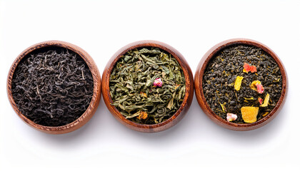 Three Types Of Tea Isolated On White
