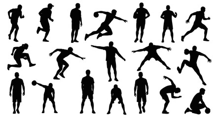 Powerful male athlete silhouettes showcasing dynamic action poses for fitness, competitive sports, and active lifestyle projects