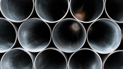 Group of cylindrical pipes stacked on top of each other. the pipes are made of metal and appear to be made of steel or aluminum.