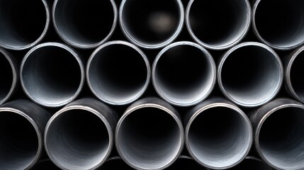 Group of multiple black pipes stacked on top of each other. the pipes are cylindrical in shape and appear to be made of metal or steel.