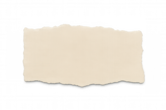 Torn beige paper piece with blank copy space, ripped edges, ideal for note, message, or design element on transparent background