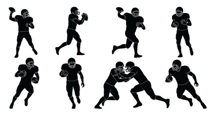 Dynamic football players in action, silhouettes capturing the energy of a game, perfect for sports designs and team branding, ideal for marketing