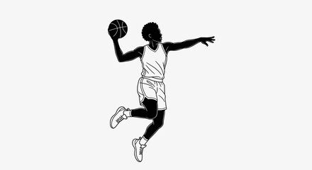 Dynamic basketball player silhouette mid-epsr about to shoot the ball, perfect for sports branding and athletic design projects