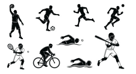 Dynamic silhouettes of athletes in action, perfect for sports branding, fitness campepsgns, and health visuals, conveying energy