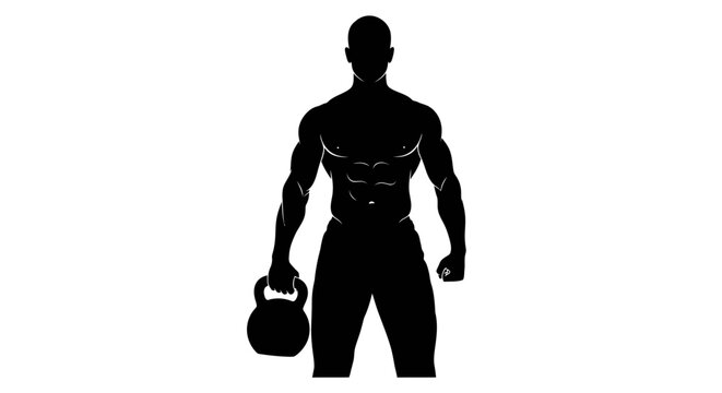 Dynamic silhouette of a muscular man holding a kettlebell, ideal for fitness branding, gym promotions, and health-focused visual content.