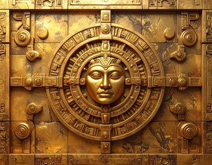Ancient Golden Mayan Calendar Face.