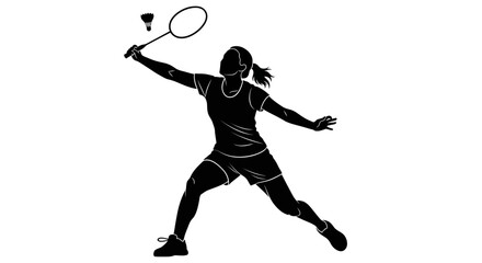 Dynamic silhouette of a female badminton player executing a powerful smash, perfect for sports, fitness, and health concepts