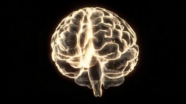 Intricate 3D Brain Model Illuminated on Black Background