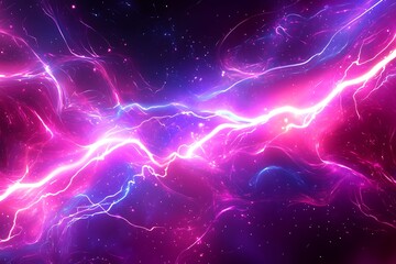 Vibrant cosmic electrical discharge abstract space nebula with bright neon lighting
