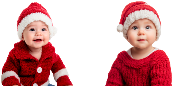 cute pair of scandinavian 6-8 month old children posing with happy and curious face expression isolated on white (transparent)