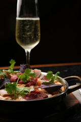 Savory Pancake with Cold Cuts and Sparkling Wine