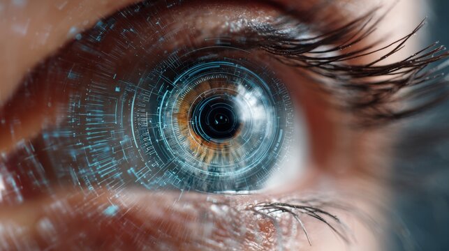Close-up of a human eye with a futuristic biometric security system. - Powered by Adobe