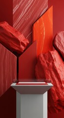 Abstract sculptural composition with contrasting textures and vibrant color palette