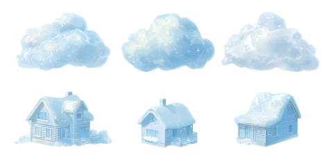 cute cloud-shaped house icons, transparent