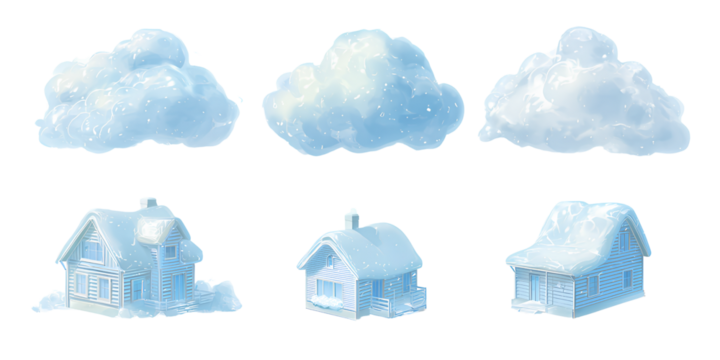cute cloud-shaped house icons, transparent