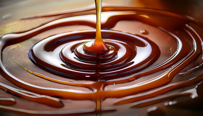 Close Up Of Molasses Pouring And Creating Ripples On A Smooth Surface