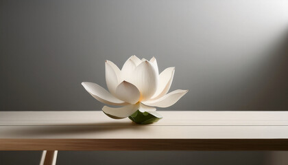 A Serene Lotus Flower On A Minimalist Table Symbolizing Peace And Tranquility
