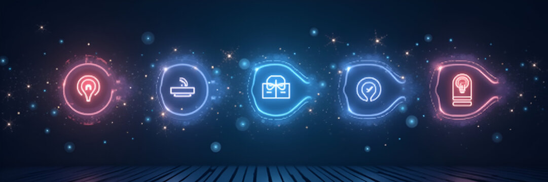 A glowing series of interactive steps emphasizes a user-friendly step-by-step workflow, allowing for dynamic navigation and featuring generous copy space for potential branding.