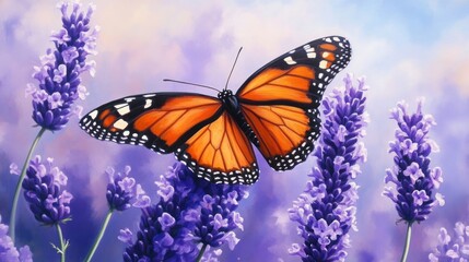 Obraz premium Butterfly amidst lavender blossoms