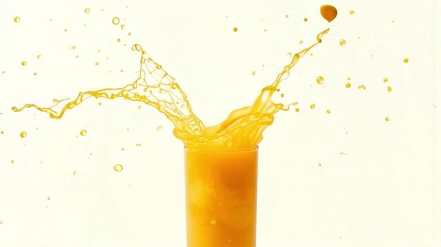Refreshing mango juice exploding with flavor, a healthy splash of vibrant color for summer promotions and wellness campaigns, a taste of tropical sunshine