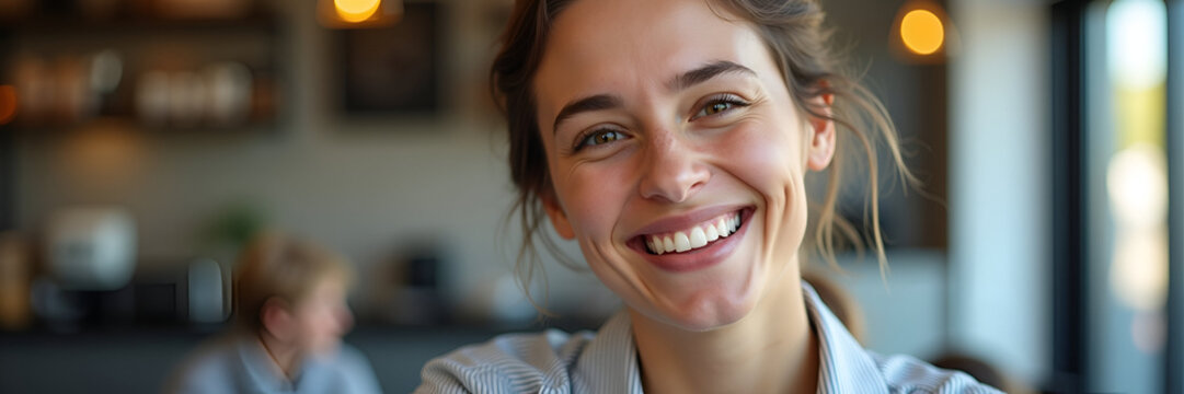A satisfied customer rating a product service with a 5-star score, capturing a joyful smile and a positive experience, with sufficient copy space available for branding.