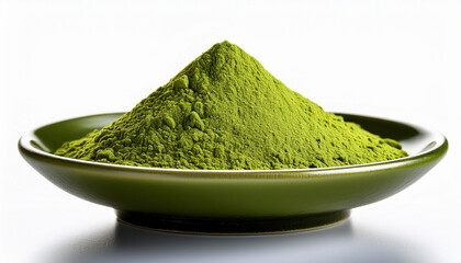Japanese Green Tea Matcha Powder In A Tea Bowl On White Background