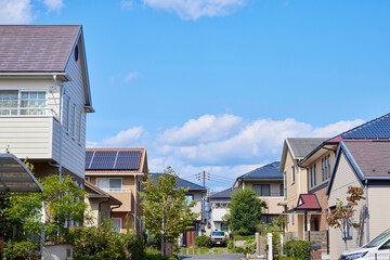 住宅地,家,住宅,青空,日本,