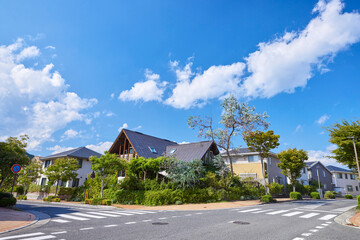 住宅地,家,住宅,青空,日本,