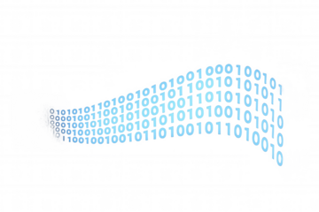 Binary code stream flowing in a digital wave, representing data communication, information transfer, and modern technology