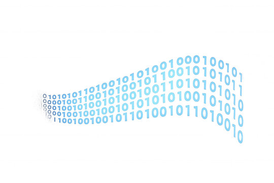 Binary code stream flowing in a digital wave, representing data communication, information transfer, and modern technology