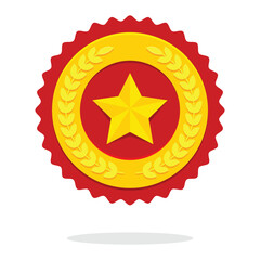 Flat Golden Star Award Badge with Laurel Wreath Element Graphic