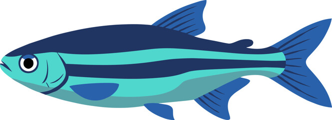 Obraz premium Simple Flat Illustration of Glowlight Tetra Fish in Blue Color Theme