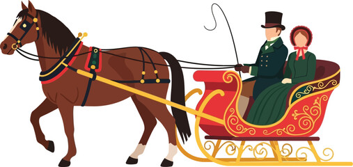 Horse drawn carriage vector illustration vintage winter scene art