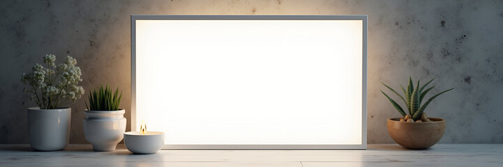 Obraz premium Mockup of a light box banner featuring design elements and logo space suitable for print presentations, with room for promotional text or advertising details.