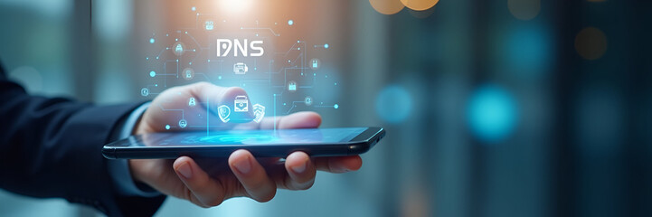 Obraz premium Hand using holographic digital payment interface on smartphone displaying online banking security transaction success icons symbolizing digital payments and fintech in empty space concept as Hand uses