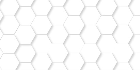 Fototapeta premium Abstract pattern hexagonal white technology line paper background. Hexagonal grid tile mosaic structure mess cell design. white and gray hexagon honeycomb football geometric copy space business text 