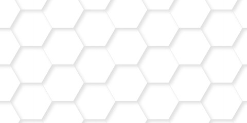 Abstract pattern hexagonal white technology line paper background. Hexagonal grid tile mosaic structure mess cell design. white and gray hexagon honeycomb football geometric copy space business text	