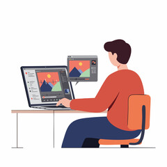 Flat Style Male Freelancer Working At Home With Laptop Illustration