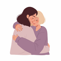 Tender Flat Style Loving Couple Embrace with Affection Illustration