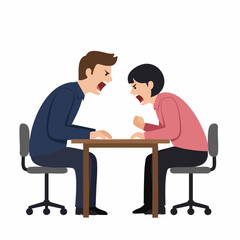 Flat Style Illustration of Couple Having Quarrel at the Table Illustration