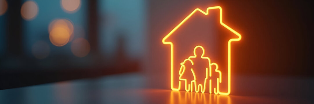 A glowing family icon elegantly representing services tailored for families, set against a soft glowing backdrop allowing copy space for text and branding.