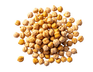 A pile of dried chickpeas scattered on a white surface isolated on transparent background