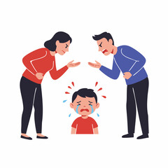 Fototapeta premium Flat Illustration of Arguing Couple with Crying Child Conflict Resolution